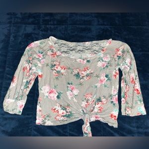 Grey floral crop top with lace